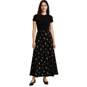 LIA x VINTAGE 90s dark moody floral maxi skirt high‎ rise in black size L